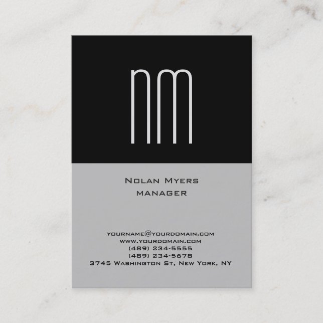Cartão De Visita Monograma preto simples e simples, em forma vertic (Frente)