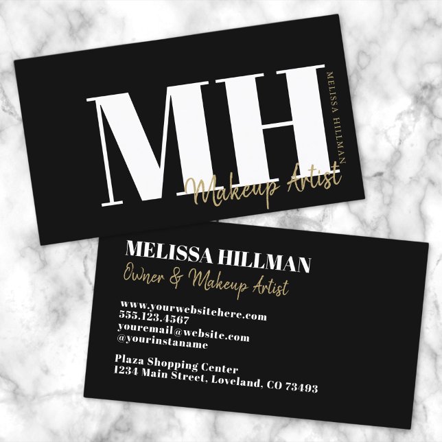 Cartão De Visita Monograma preto simples profissional (Professional Simple Modern Black Gold Monogram Business Card)