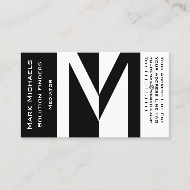 Cartão De Visita Monograma profissional do negócio M preto e branco (Frente)