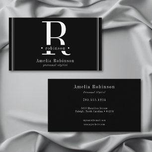 Cartão De Visita Monograma profissional elegante preto e branco
