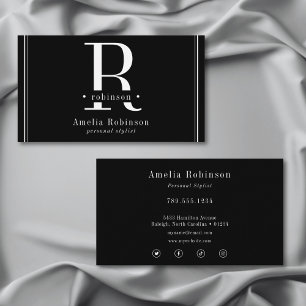 Cartão De Visita Monograma profissional elegante preto e branco