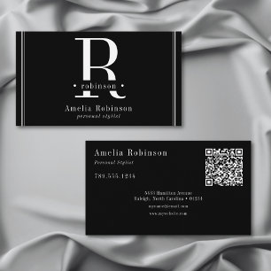 Cartão De Visita Monograma profissional elegante preto e branco
