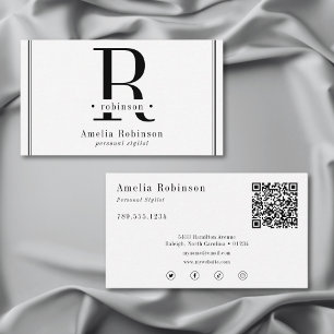 Cartão De Visita Monograma profissional elegante preto e branco