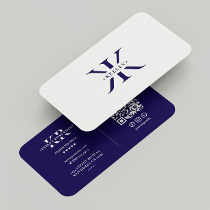 Cartão De Visita Monograma profissional mínimo limpo K azul escuro