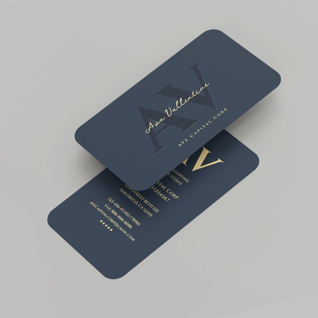 Cartão De Visita Monograma Profissional Moderno Azul Escuro (Modern Professional Monogram Dark Blue Business Card
)
