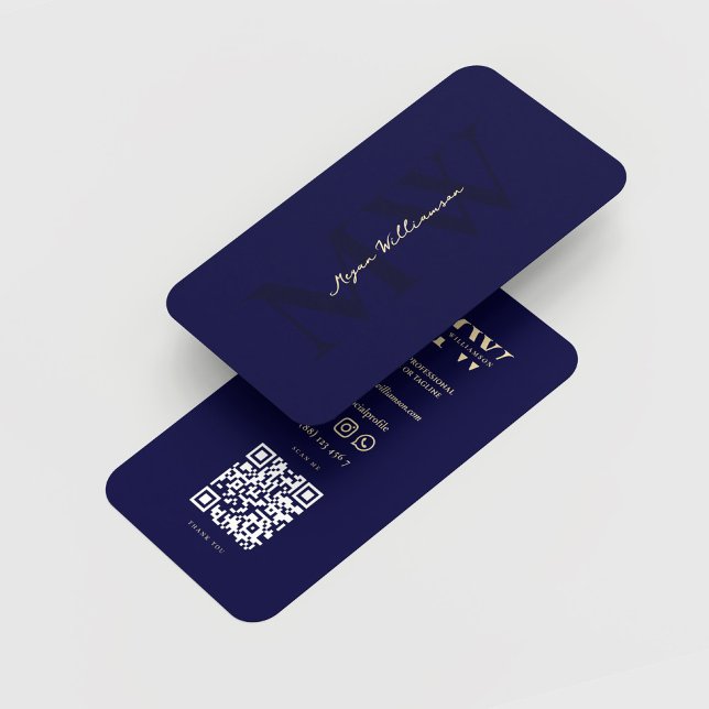Cartão De Visita Monograma Profissional Moderno Azul-Noite-Meio-Noi (Modern Monogram Professional Midnight Blue Business Card
)