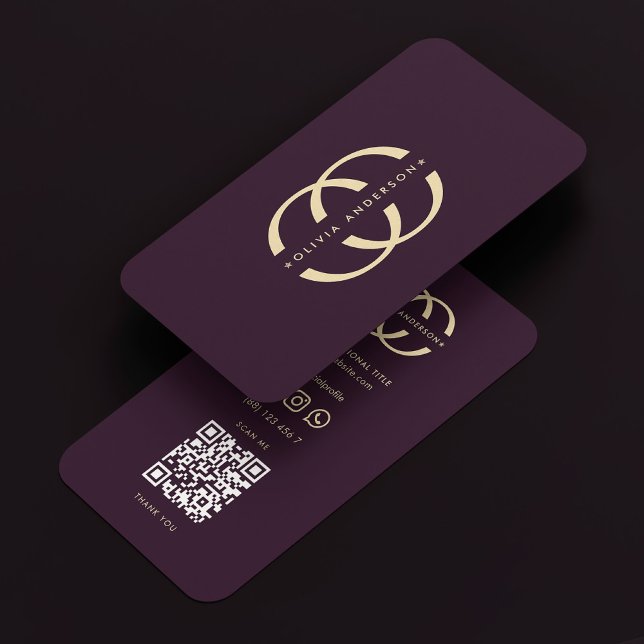 Cartão De Visita Monograma profissional moderno O Puro de luxo (Modern Professional Monogram Logo O Luxury Purple Business Card
)