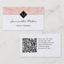 Cartão De Visita Monograma QR Código Elegante de Cinza de Rosa