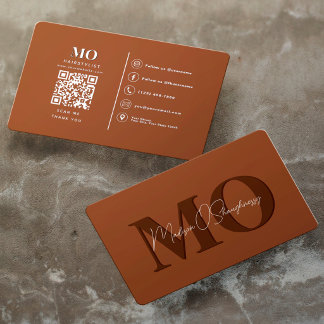 Cartão De Visita Monograma QR Terracota Minimalista Moderna