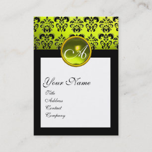 Cartão De Visita MONOGRAMA QUADRADA DAMASK,topaz amarela