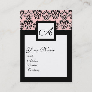 Cartão De Visita MONOGRAMA QUADRADA DE DAMASK CLÁSSICO, rosa