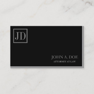 Cartão De Visita Monograma quadrado preto/de prata do advogado do
