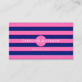 Cartão De Visita Monograma Rosa Azul Marinho Artista de Maquiagem P