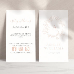 Cartão De Visita Monograma Rosa Elegante - Paragem Floral Profissio