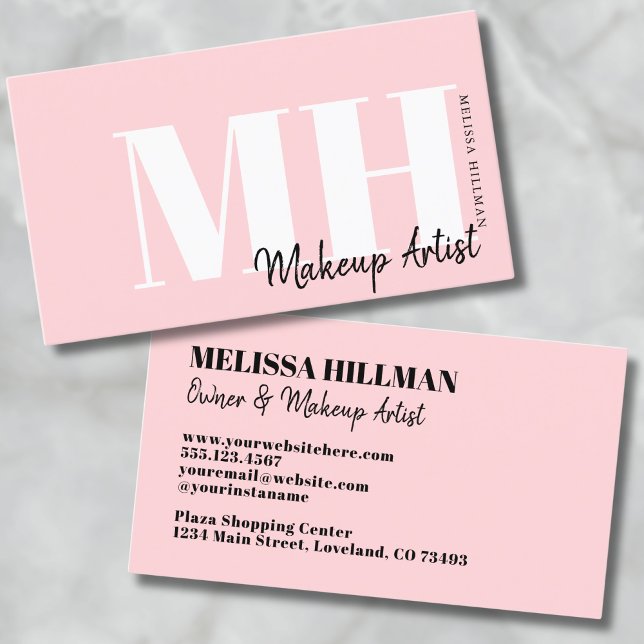 Cartão De Visita Monograma Rosa Simples de Blush Profissional (Pink Professional Simple Modern Monogram Business Card)