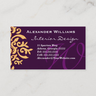 Cartão De Visita Monograma Roxo Profundo Elegante W Personalizável