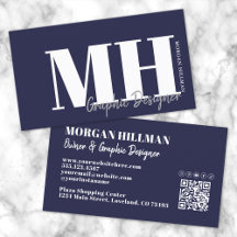Monograma Simples Código QR Azul Marinho