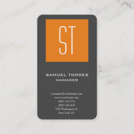Cartão De Visita Monograma, simples e moderno, de cinza laranja