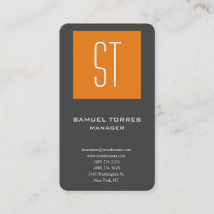 Cartão De Visita Monograma, simples e moderno, de cinza laranja