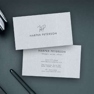 Cartão De Visita Monograma Simples Linhagem de Cinzas Azuis Moderna