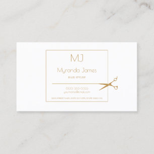 Cartão De Visita Monograma Simples Stylist Dourada Tesoura Moderna