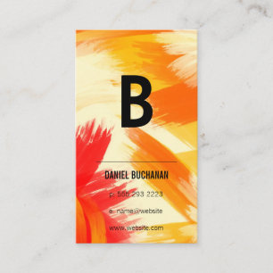 Cartão De Visita Monograma   Traços de Pincel Vermelho Laranja