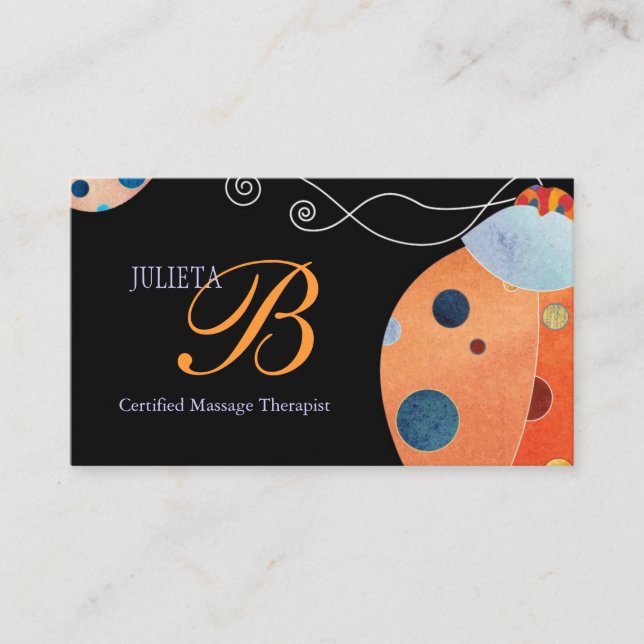 Cartão De Visita Monograma Único de Ladybug Retro (Frente)