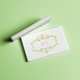 Cartão De Visita Monograma Verde de Boho Elegante Moderno