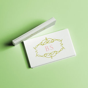 Cartão De Visita Monograma Verde de Boho Elegante Moderno