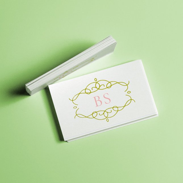 Cartão De Visita Monograma Verde de Boho Elegante Moderno (Criador carregado)