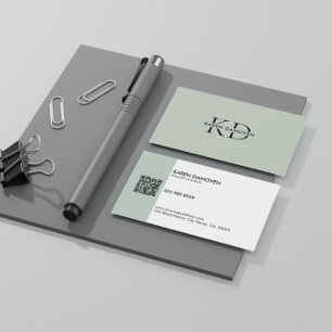 Cartão De Visita Monograma verde minimalista