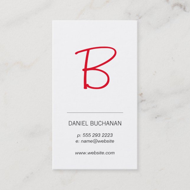 Cartão De Visita Monograma (vermelho) / Branco / Mínimo (Frente)