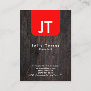 Cartão De Visita Monograma Vermelho de Madeira Moderna Trendy