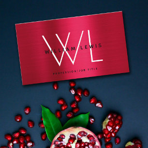 Cartão De Visita Monograma Vermelho Metálico Burgundy Moderno Minim