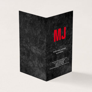 Cartão De Visita Monograma vermelho vertical único da cinza da tend