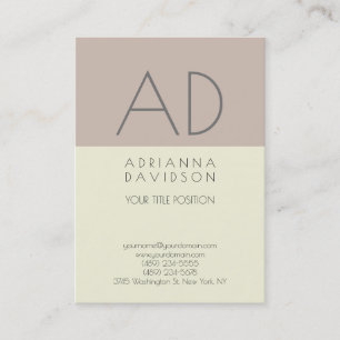 Cartão De Visita Monograma Vertical com Tendência de Cor bege Minim