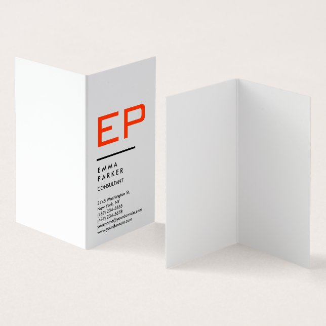 Cartão De Visita Monograma Vertical Preto Branco Trendente Vermelho (Interior e exterior)