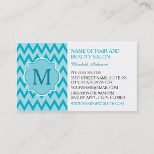 Cartão De Visita Monograma Zig Zag Chevron Turquesa da Moda Boutiqu