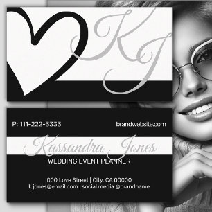 Cartão De Visita Monogramas de caligrafia em forma de coração bra