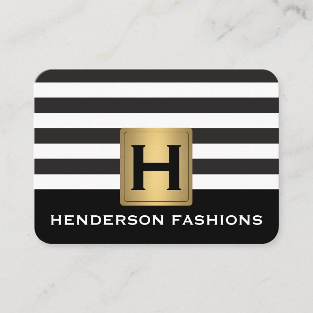 Cartão De Visita MonogramaSilver Metálico / Stripes / Padrão de Cin (Frente)