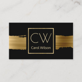 Cartão de visita Monogrammed preto e Dourado