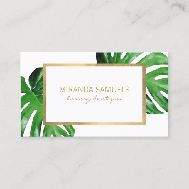 Cartão De Visita Monstera De Aquarela Tropical Deixa Boutique (Frente)