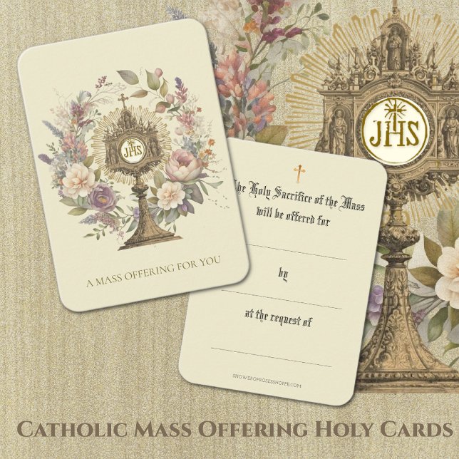 Cartão De Visita Monstrance Floral da Oferta em Massa Católica (Traditional Catholic Mass Offering Holy Cards )