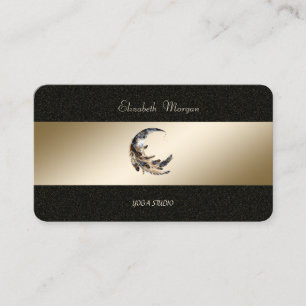 Cartão De Visita Moon Feather Gold Black Yoga Studio