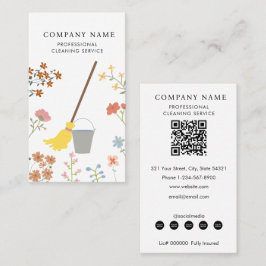 Cartão De Visita Mop Bucket Floral Professional Cleaning Services