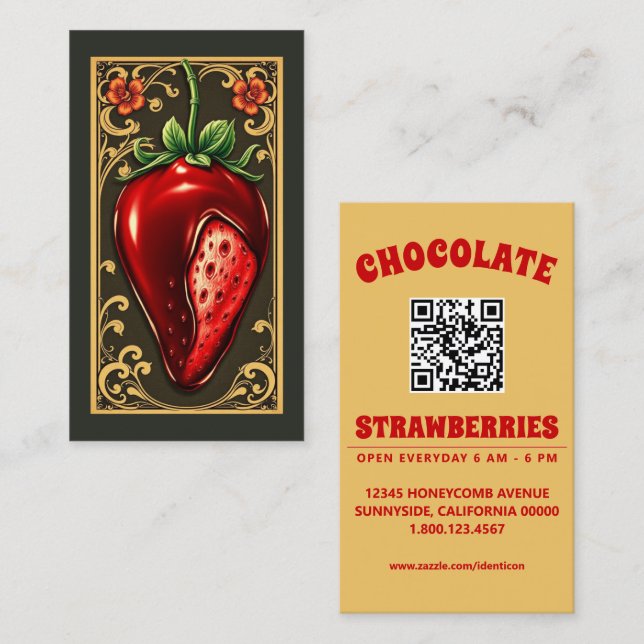 Cartão De Visita morango de chocolate com código qr (Frente/Verso)