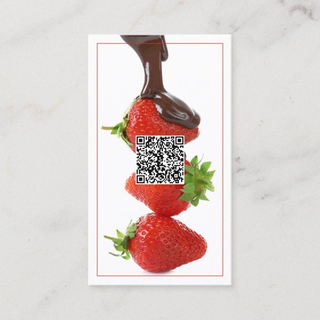 Cartão De Visita Morangos de Chocolate Personalizado QR (Frente)