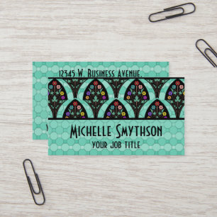 Cartão De Visita Mosaico do fã da flor do art deco do vintage