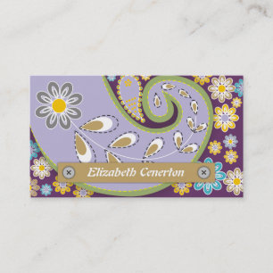 Cartão De Visita Motivo roxo de paisley da lavanda retro floral