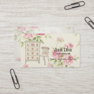 Cartão De Visita Móveis Pintados Cadeira de Cômoda de Flores Rosas 